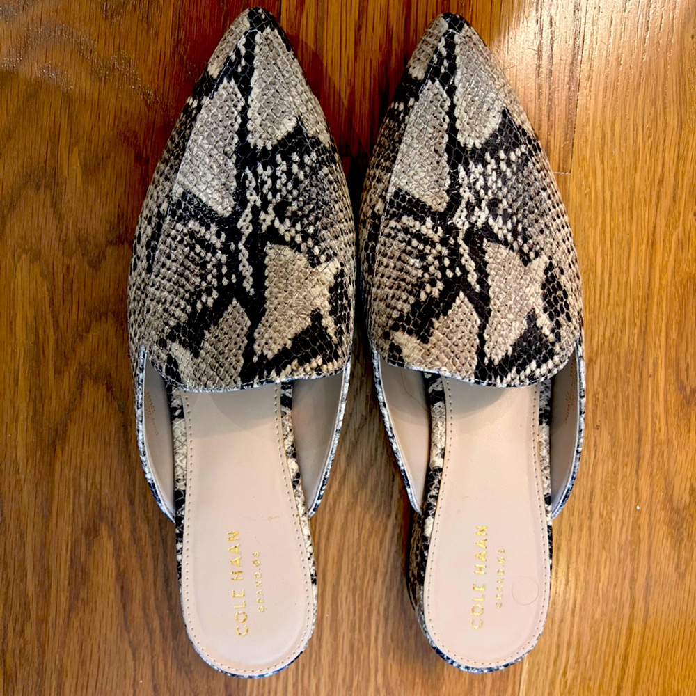 Cole Haan Piper Snake Python Embossed Slip-On Mules Flats